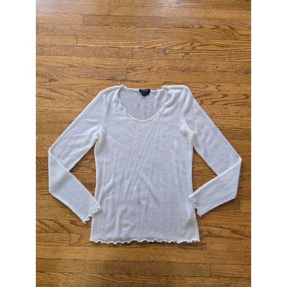Magaschoni Womens Cashmere Thin Knit Sweater Ivory Size Large Minimalist